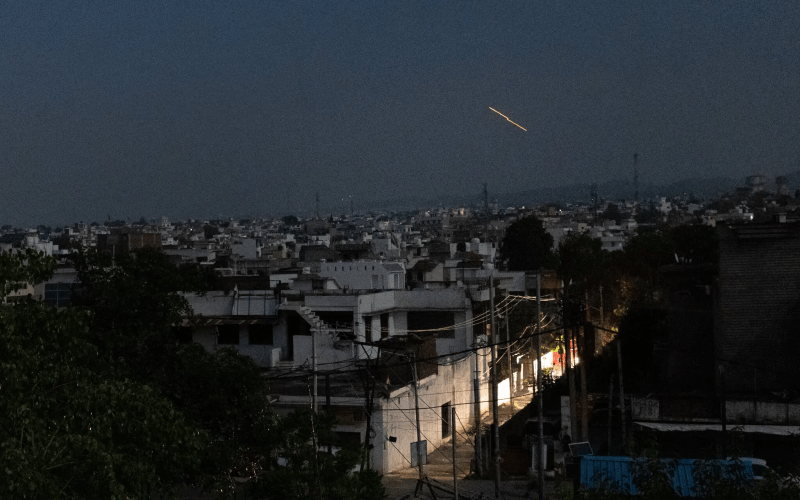 Streaks in the skies over Jammu, India. Residents reported a blackout and sounds of explosions on Friday, May 9, 2025